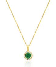 14K Yellow Gold 0.61ct Emerald and Diamond Halo Pendant