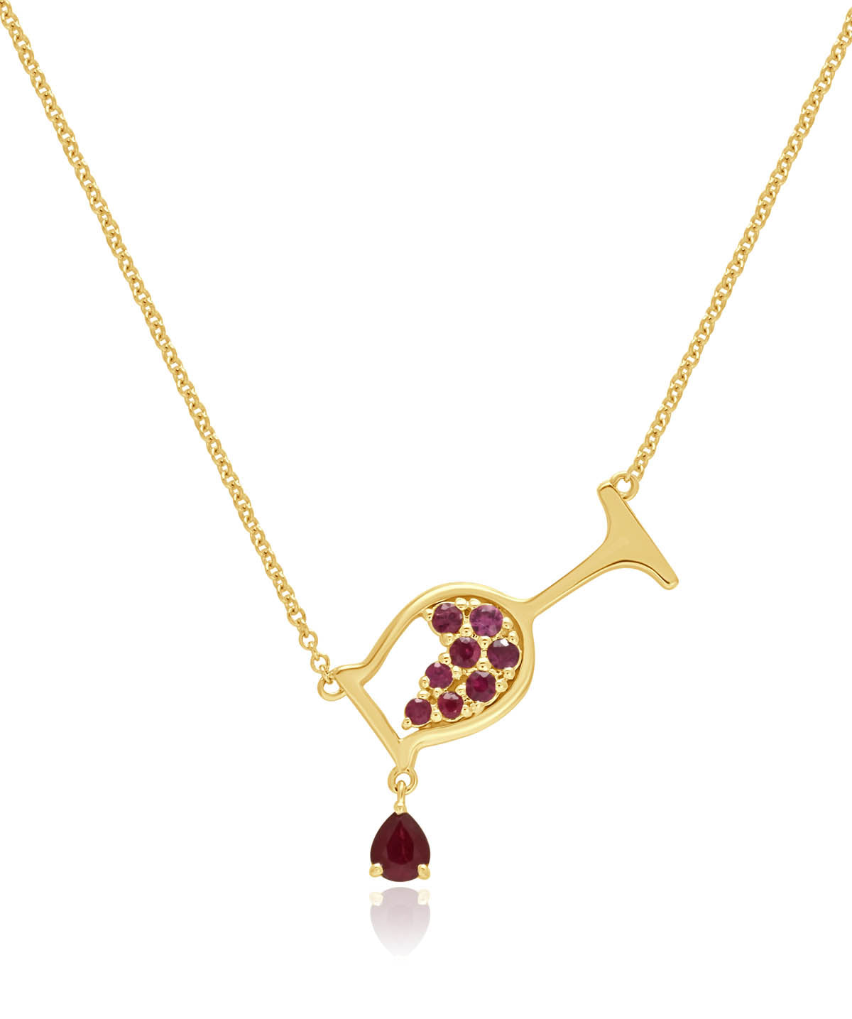 14K Yellow Red Wine Glass Ruby Drop Pendant