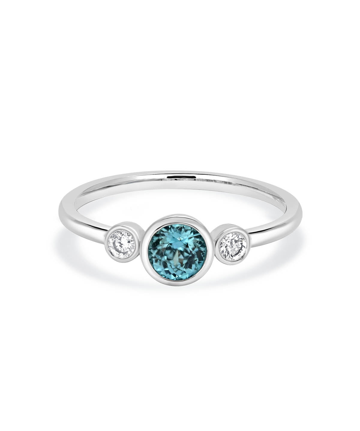 18K White Gold Three Stone Diamond and 0.78ct Blue Zircon Ring