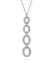 14K White Gold Graduating Diamond Oval Link Drop Pendant Necklace