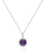 14K White Gold 0.98ct Amethyst and Diamond Halo Pendant