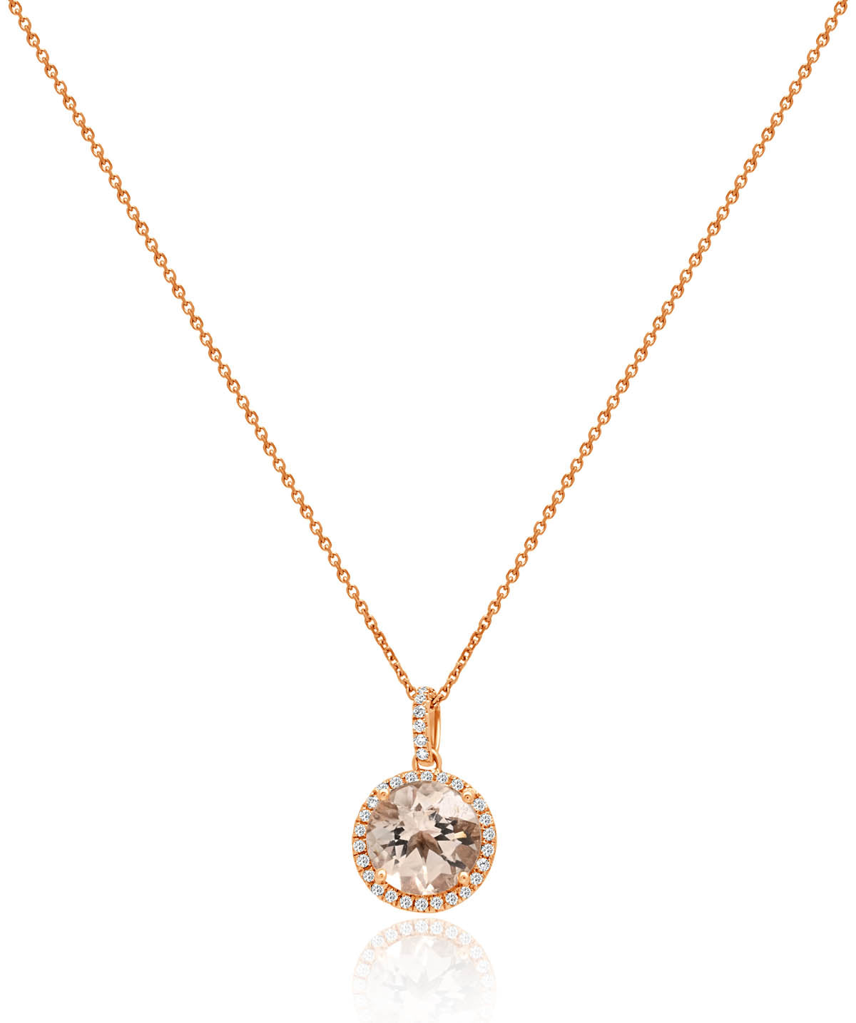 14K Rose Gold Morganite Diamond Halo Pendant