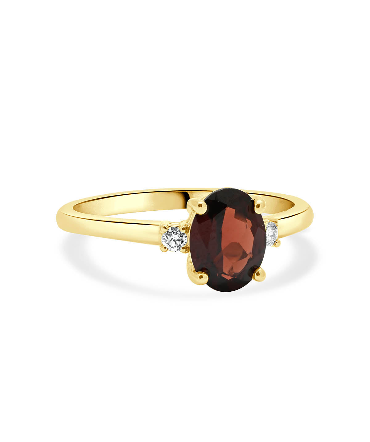 14K Yellow Gold 6mm London Garnet and Diamond Ring