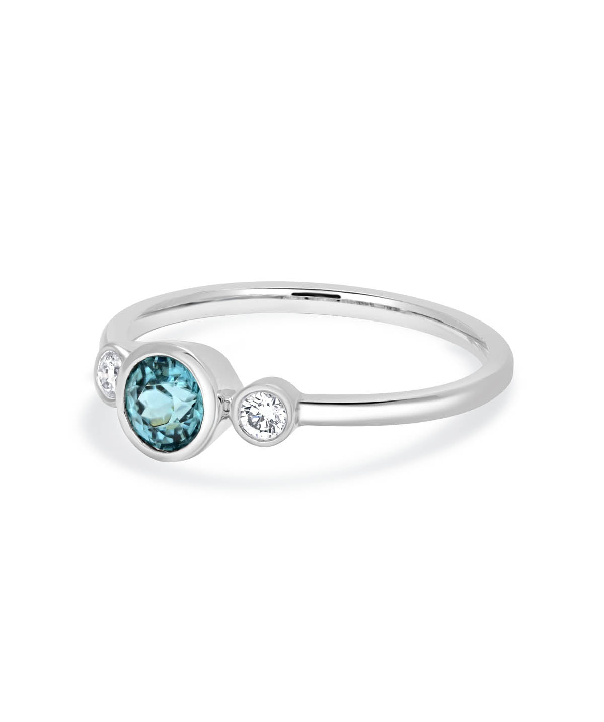 18K White Gold Three Stone Diamond and 0.78ct Blue Zircon Ring