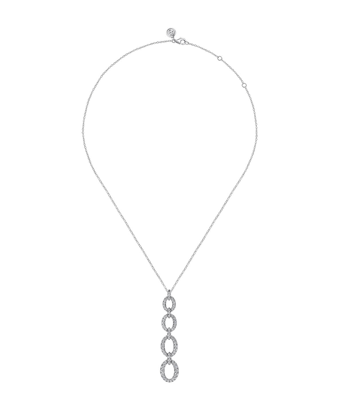 14K White Gold Graduating Diamond Oval Link Drop Pendant Necklace