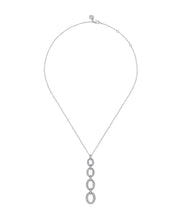 14K White Gold Graduating Diamond Oval Link Drop Pendant Necklace