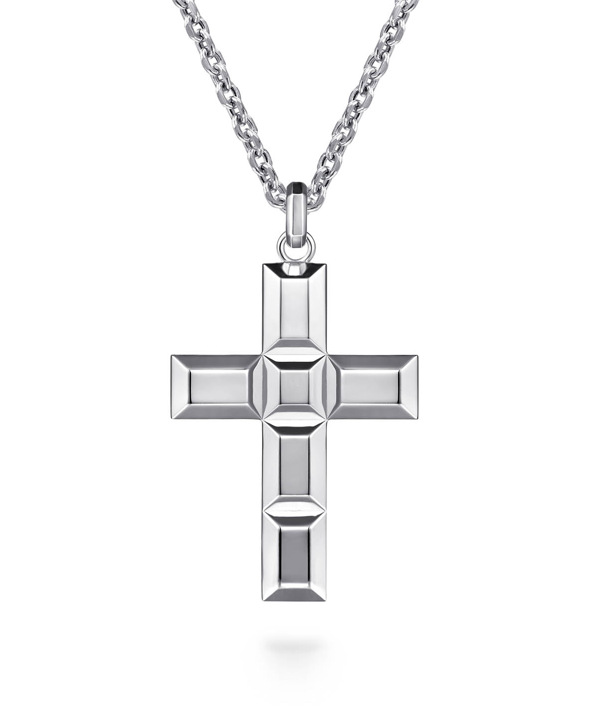 22 Inch 925 Sterling Silver Geometric Cross Pendant Necklace