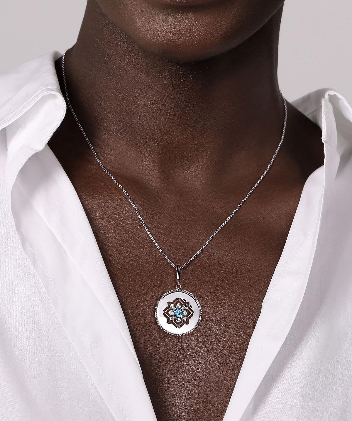 925 Sterling Silver Blue Topaz and White Sapphire Bujukan Medallion Pendant 24mm (WAIT)