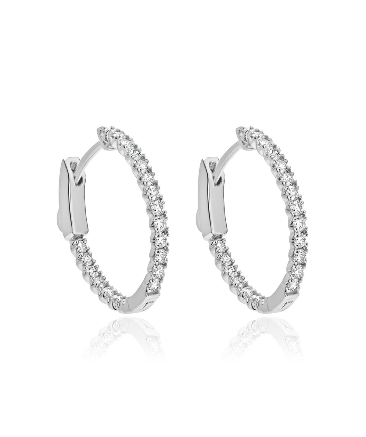 14K White Gold Oval Inside Out Diamond Hoop Earrings 0.75cttw