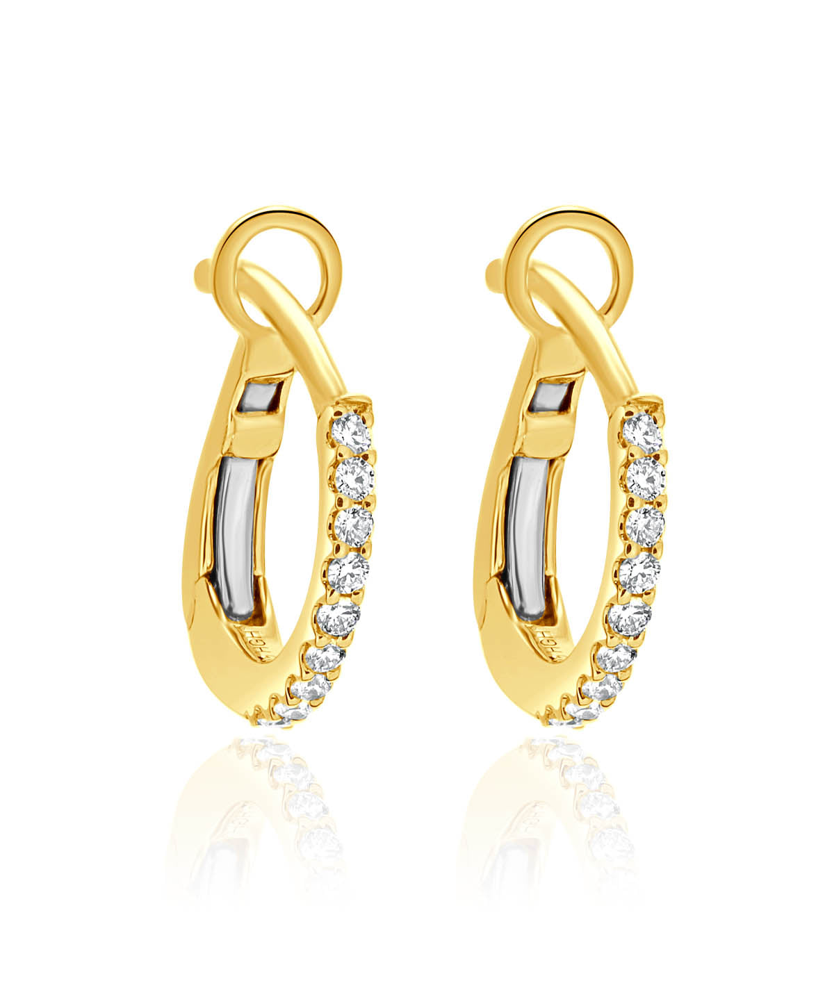 14K Yellow Gold Diamond Huggie Hoop Earrings