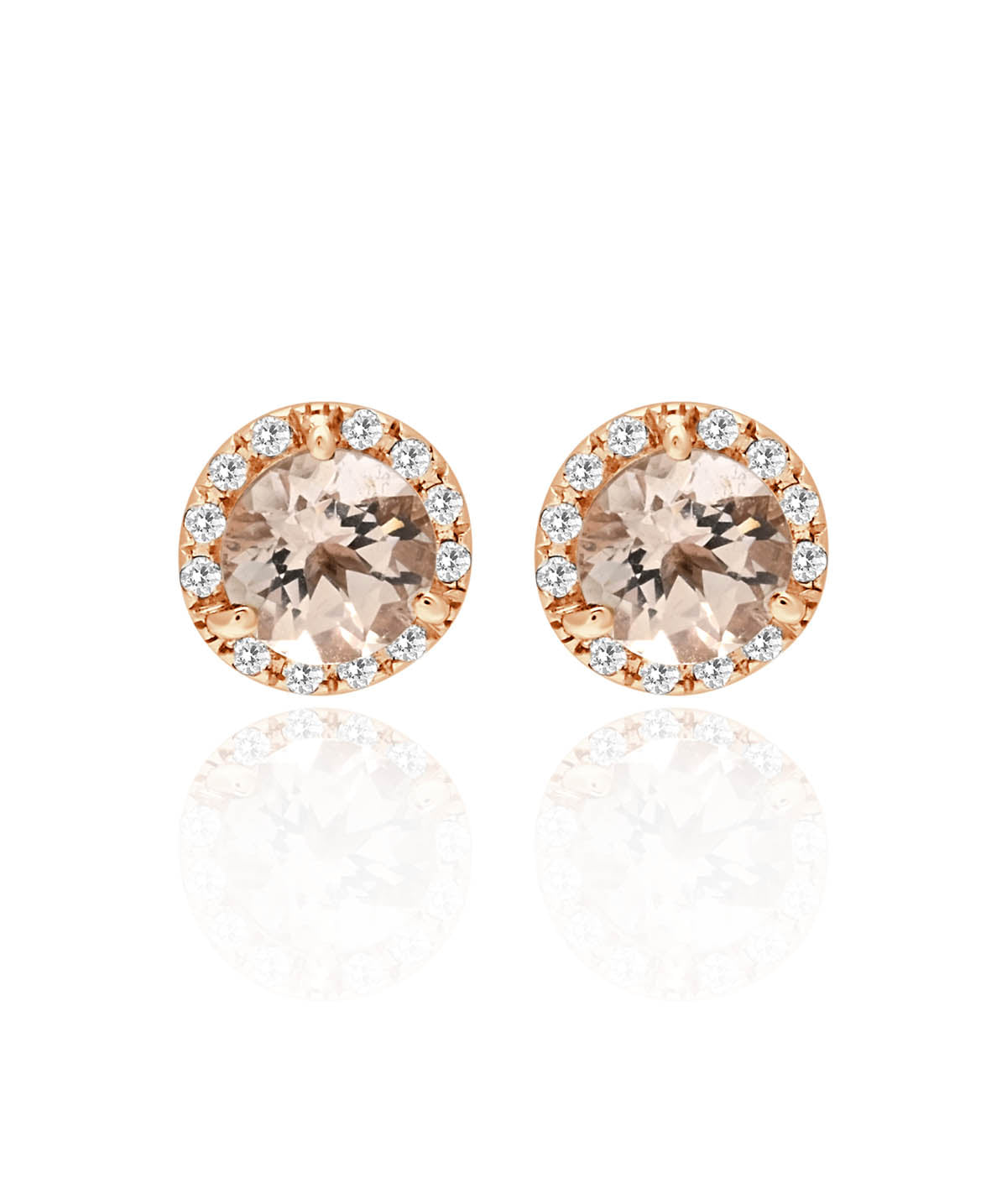 14K Rose and Yellow Gold Morganite Diamond Halo Studs