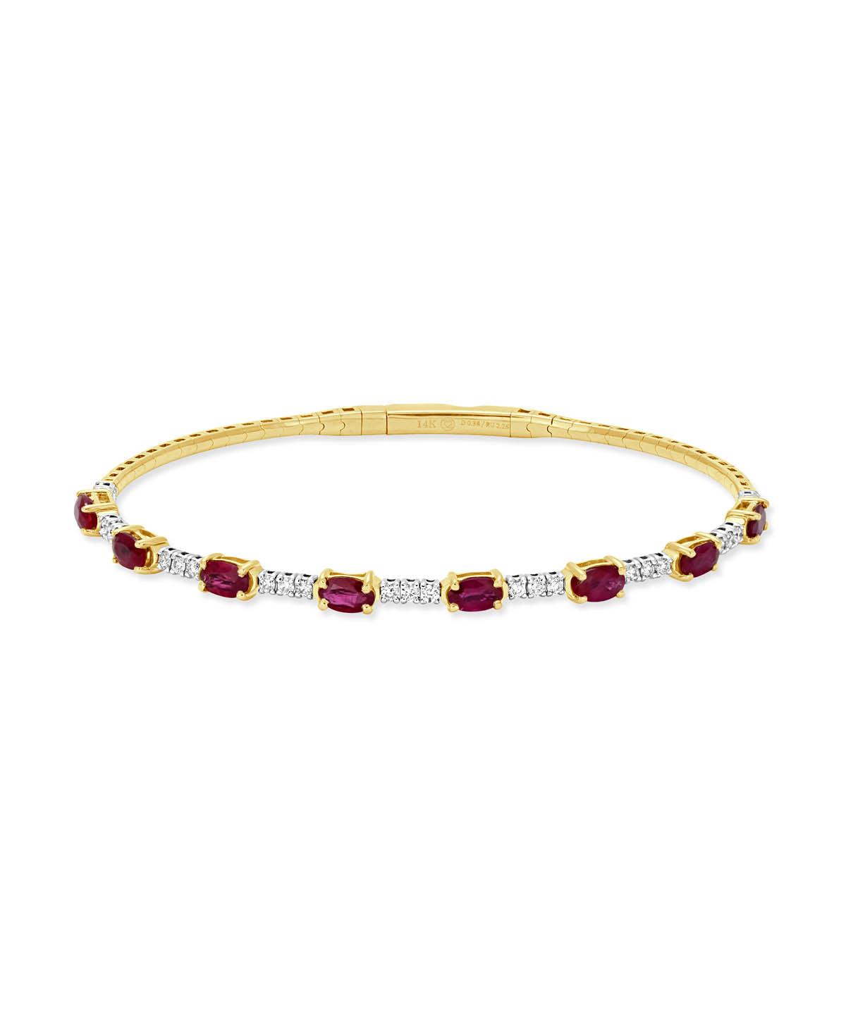 14K White & Yellow Gold Ruby and Diamond Flexible Bangle Bracelet