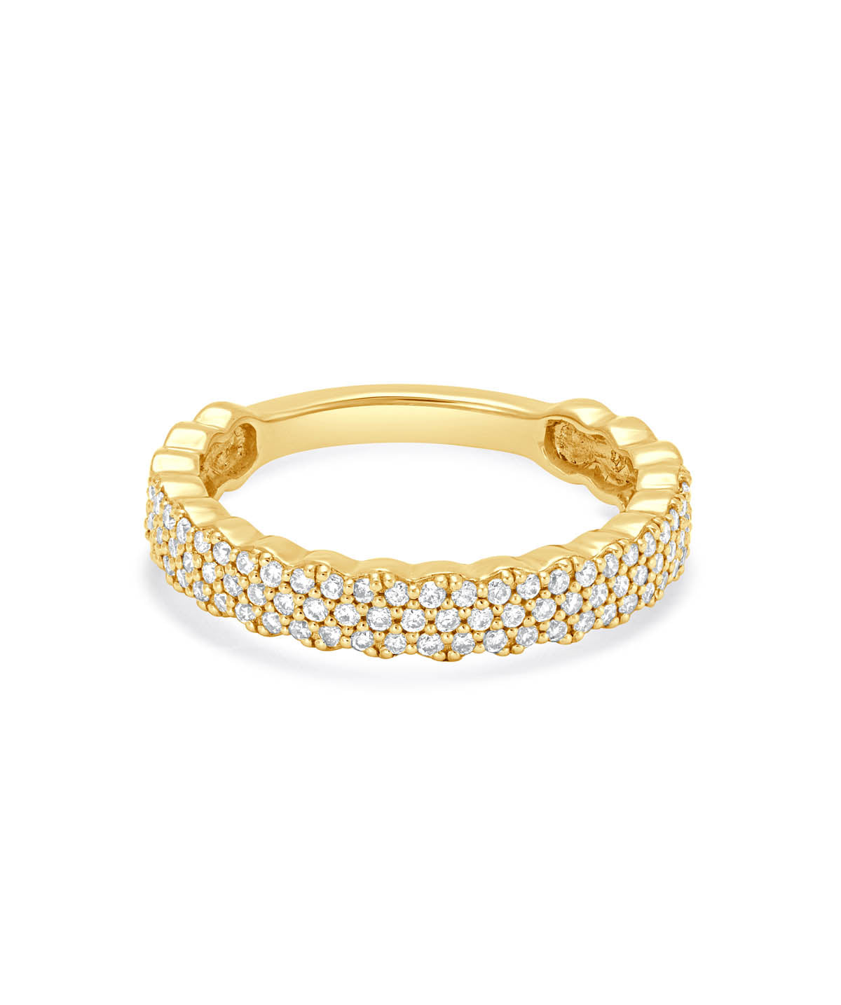14K Yellow Gold Scalloped Edge Diamond Pave Band