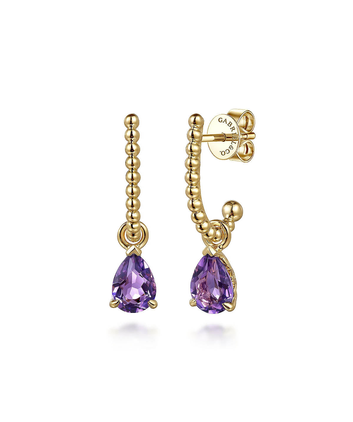 14K Yellow Gold Bujukan Amethyst J Hoop Earrings