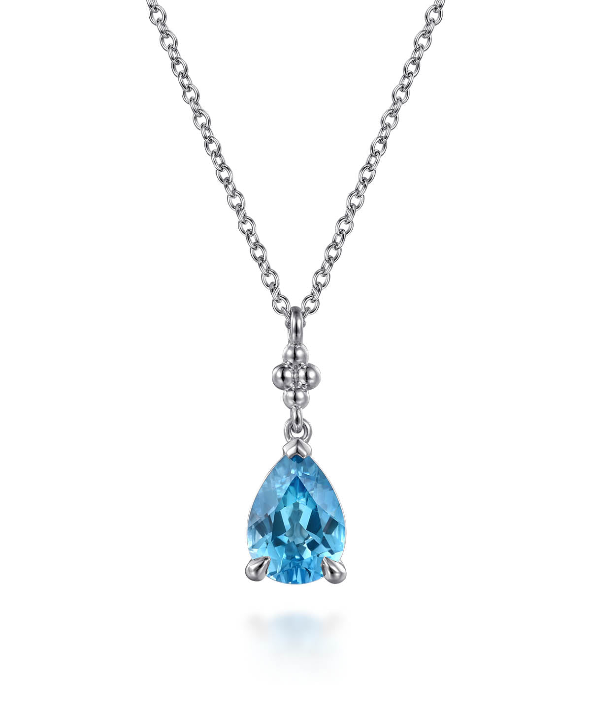 925 Sterling Silver Pear Blue Topaz Bujukan Pendant Necklace