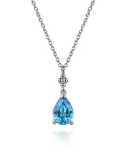 925 Sterling Silver Pear Blue Topaz Bujukan Pendant Necklace