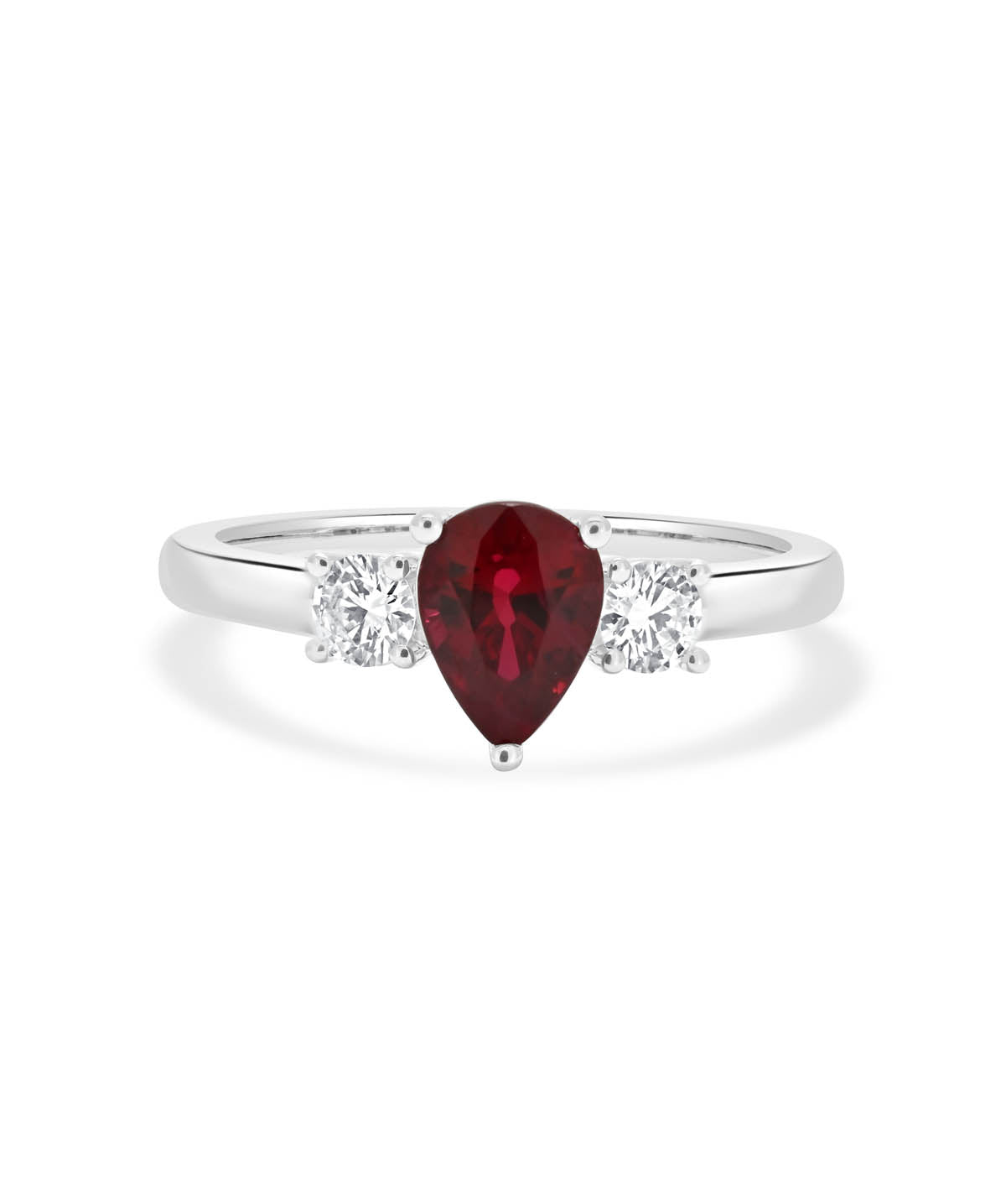 14K White Gold Ruby and Diamond Three Stone Ring