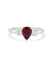 14K White Gold 1.30ct Ruby and Diamond Three Stone Ring