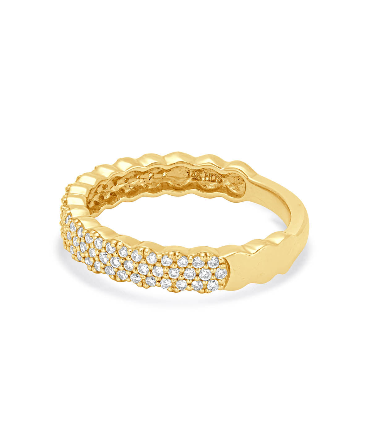 14K Yellow Gold Scalloped Edge Diamond Pave Band