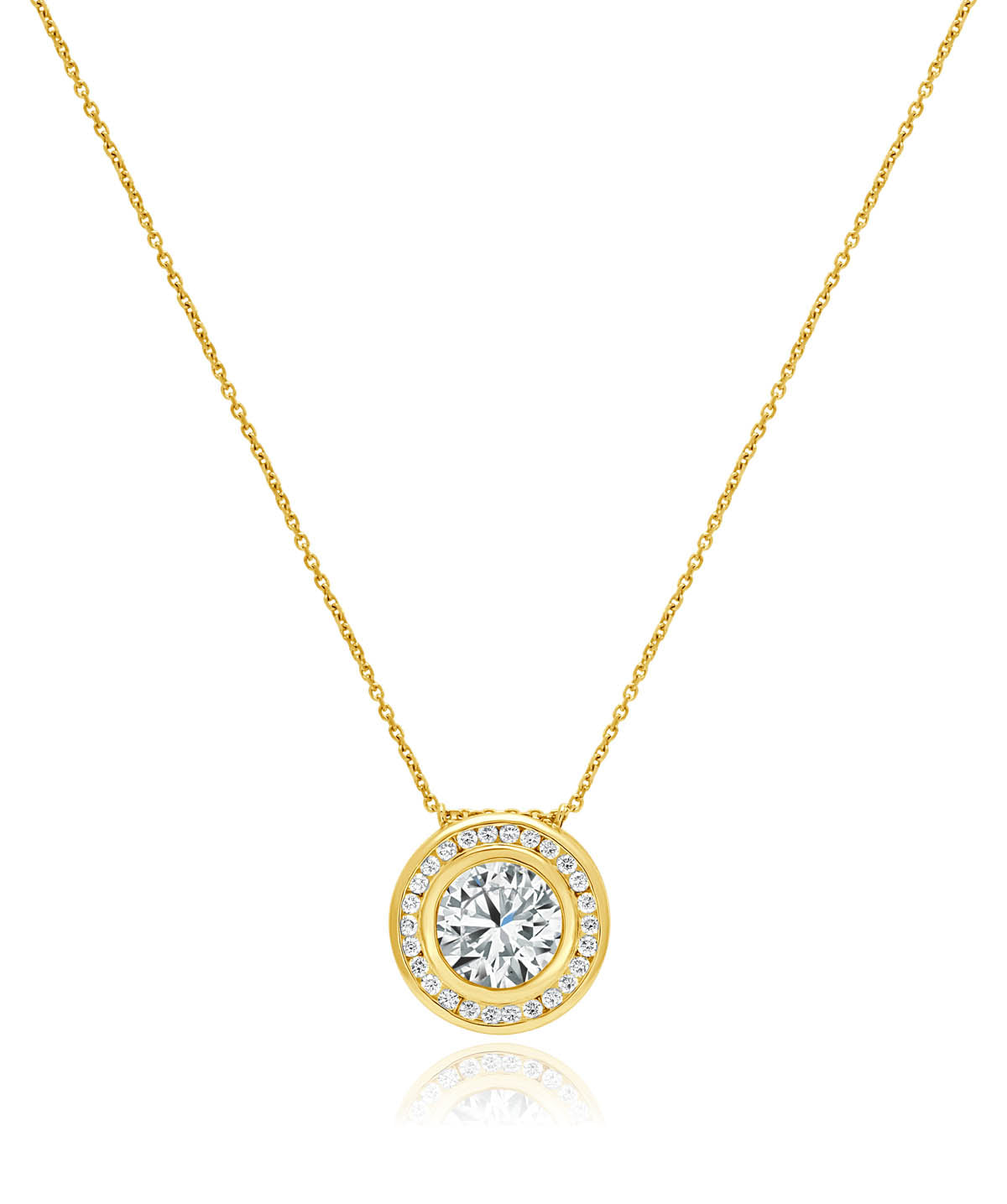 14K Yellow Gold Moonstone and Diamond Bezel Set Pendant