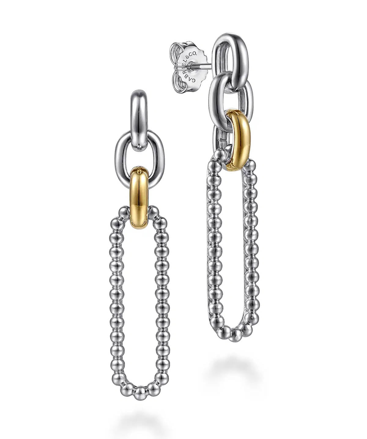 14K Yellow Gold and 925 Sterling Silver Bujukan Link Stud Earrings