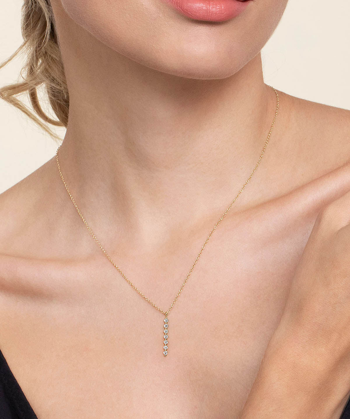 14K Yellow Gold White Sapphire Bar Necklace