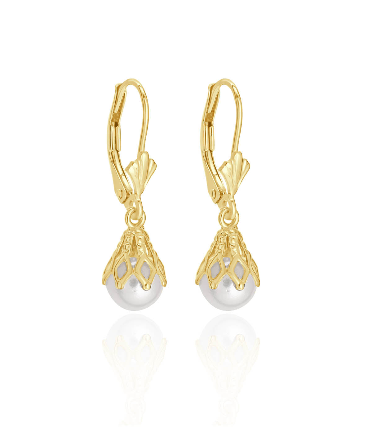 14K Yellow Gold Pearl Drop Earrings with Leverbacks