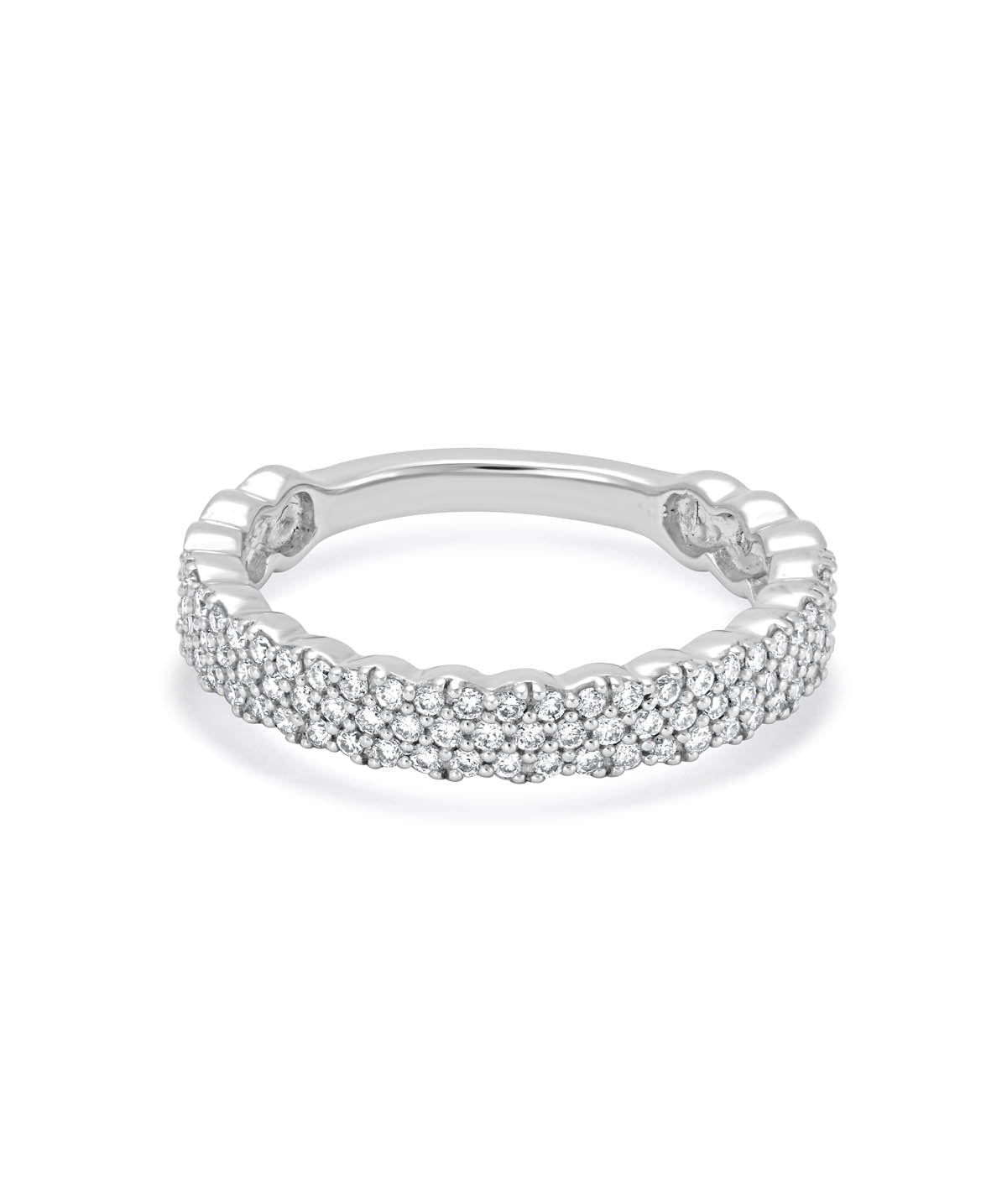 14K White Gold Scalloped Edge Diamond Pave Band