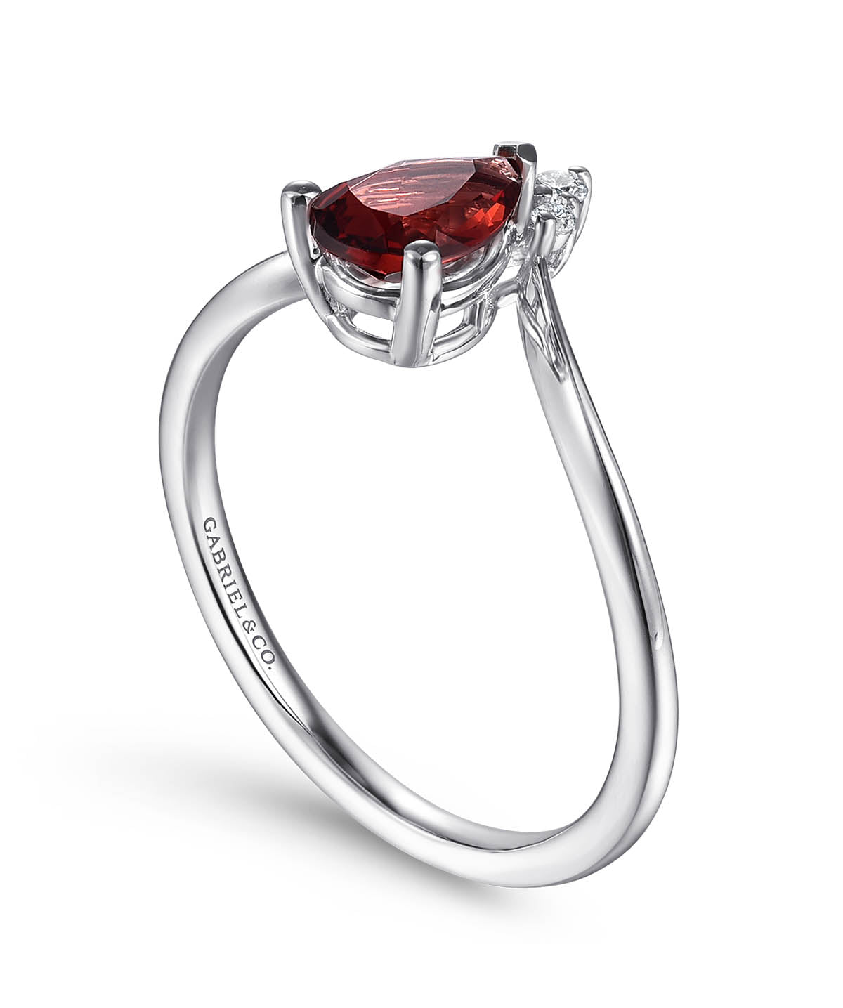 14K White Gold 0.83ct Garnet Diamond Chevron Ring