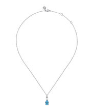 925 Sterling Silver Pear Blue Topaz Bujukan Pendant Necklace