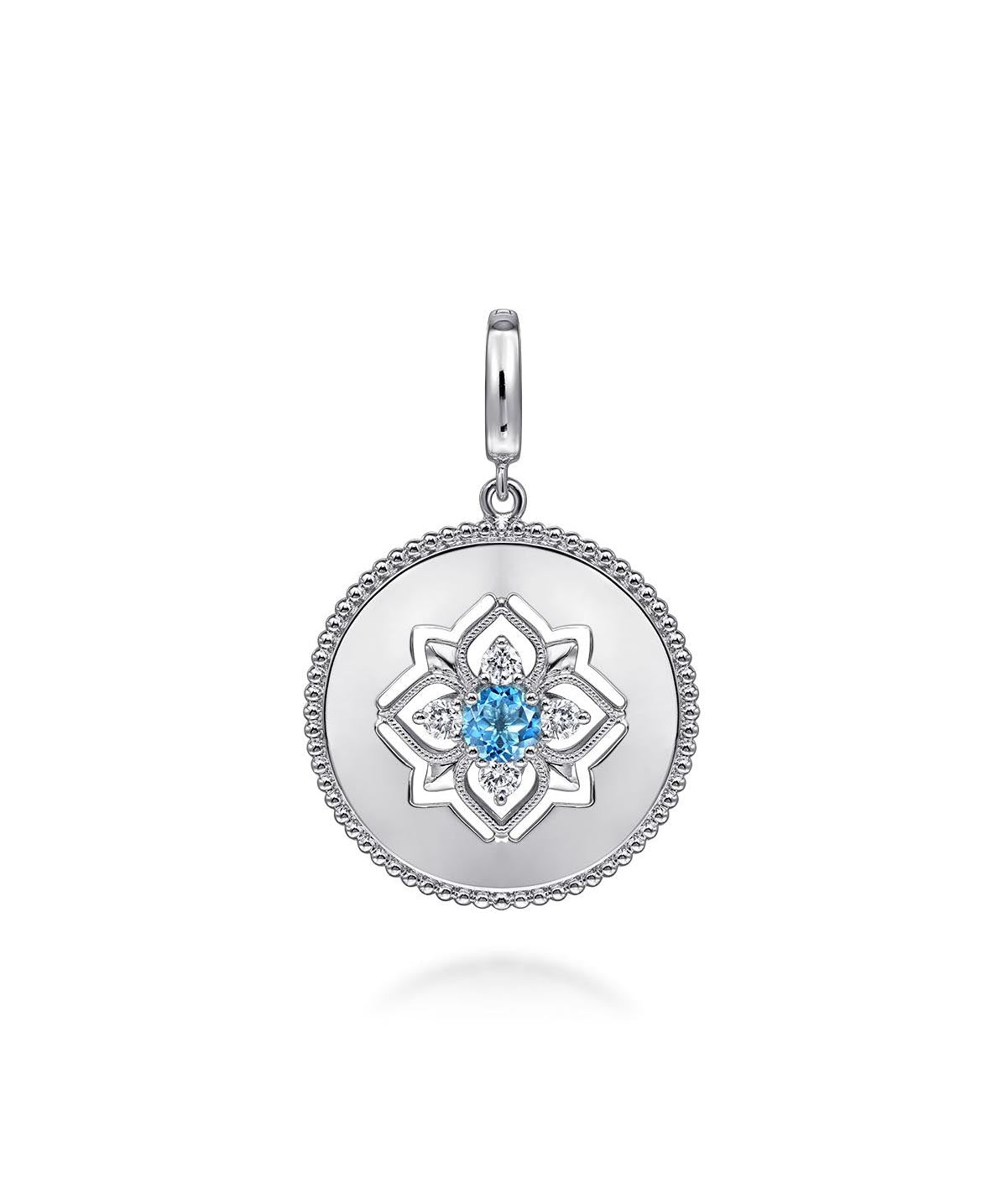 925 Sterling Silver Blue Topaz and White Sapphire Bujukan Medallion Pendant 24mm (WAIT)