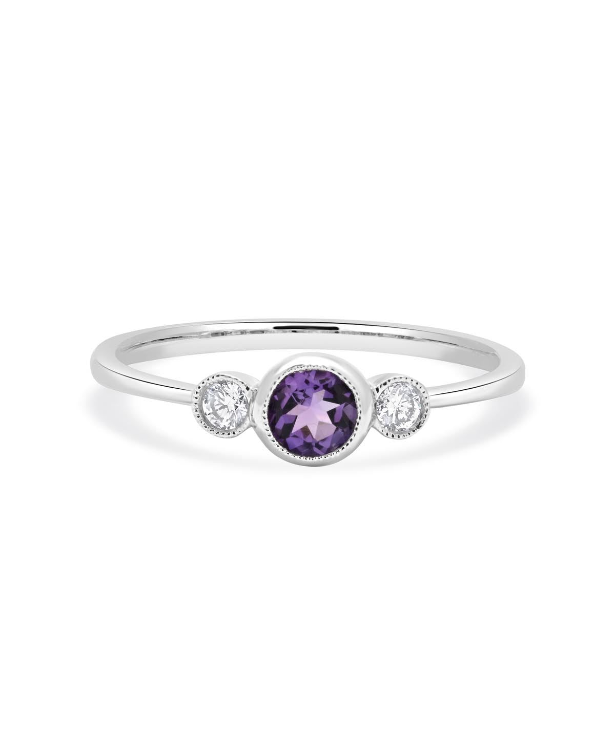 14K White Gold 0.25ct Amethyst and Diamond Bezel Ring