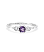 14K White Gold 0.25ct Amethyst and Diamond Bezel Ring