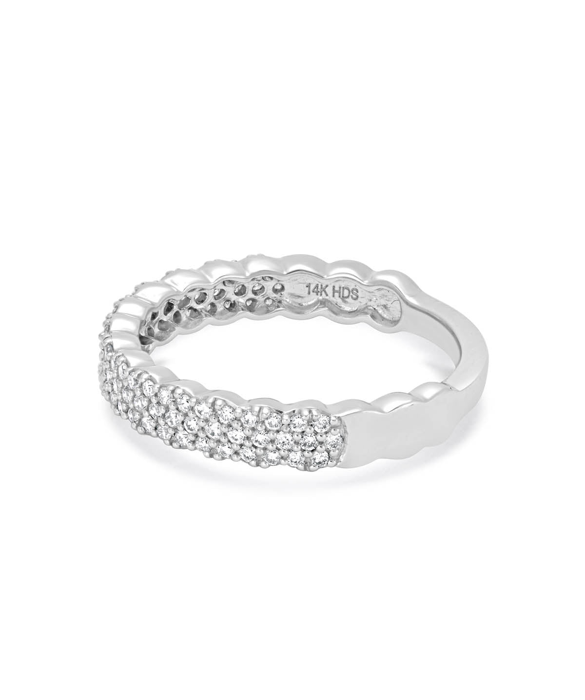 14K White Gold Scalloped Edge Diamond Pave Band