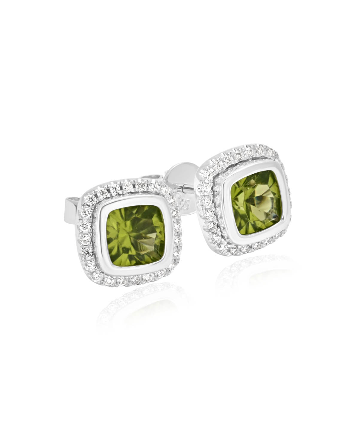 14K White Gold Peridot and Diamond Halo Stud Earrings