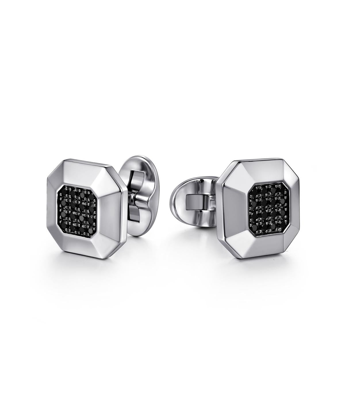 Sterling Silver Square Cufflinks with Black Spinel Stones