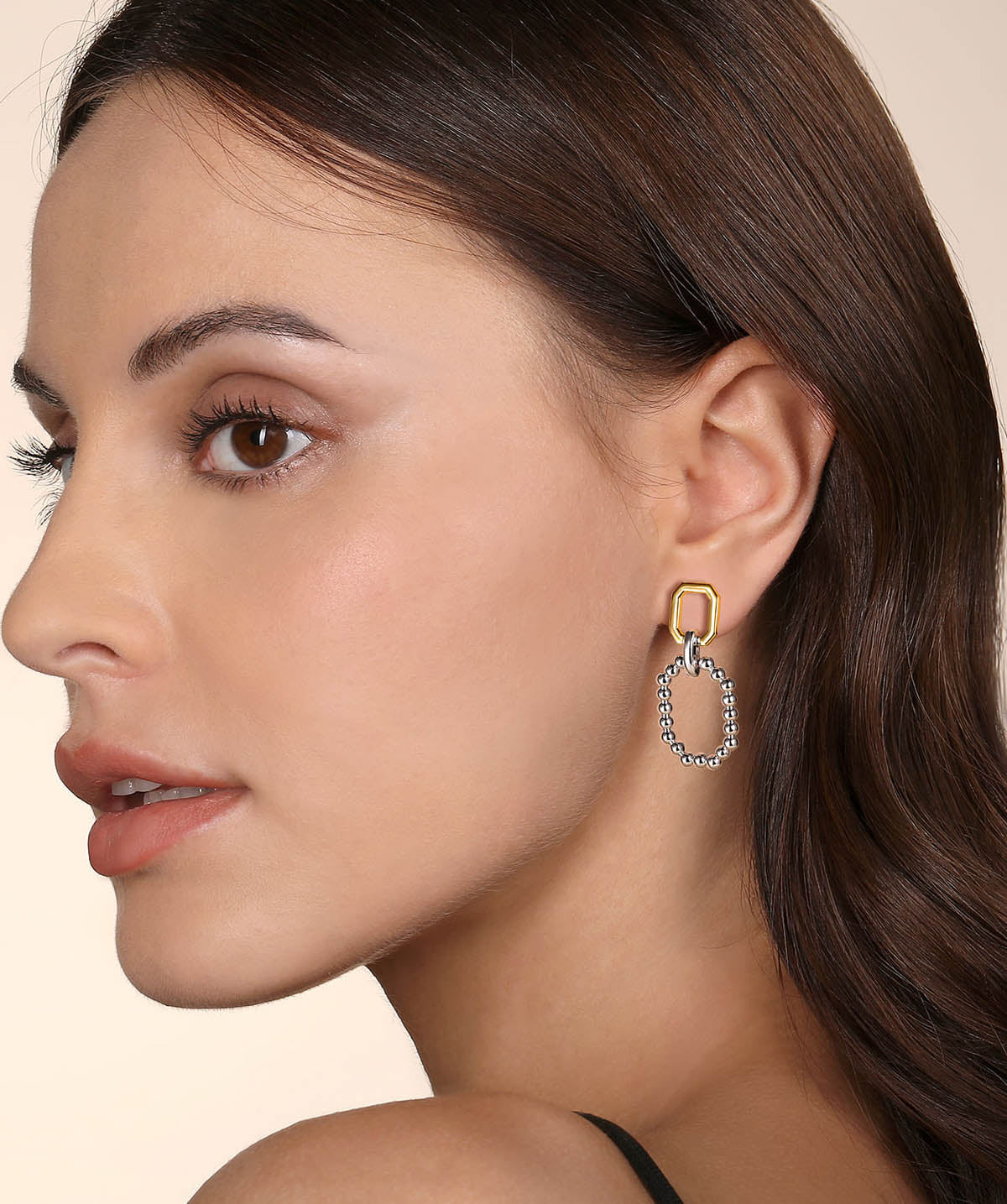 925 Sterling Silver and 14K Yellow Gold Octagon Bujukan Stud Drop Earrings