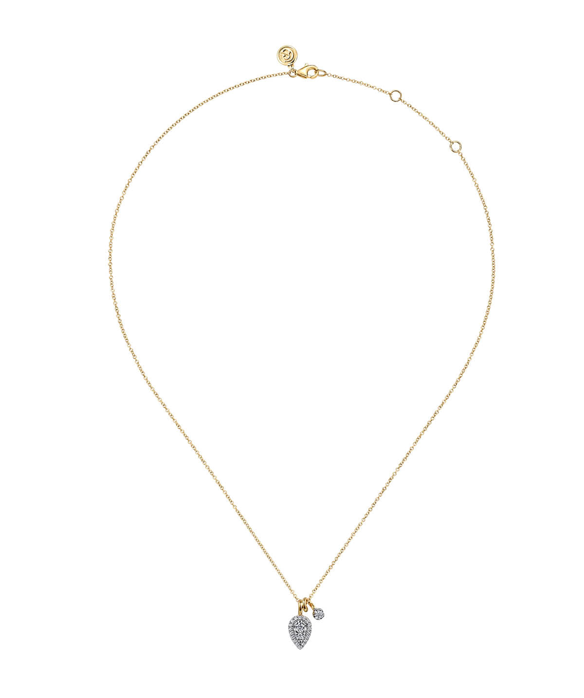 14K White Yellow Gold Double Diamond Pendant Necklace