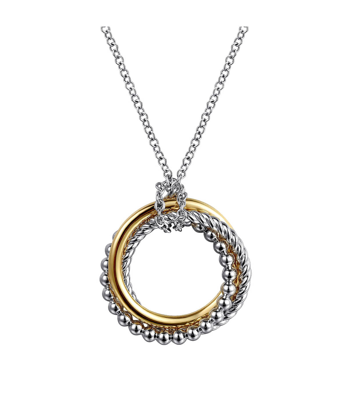 925 Sterling Silver and 14K Yellow Gold Bujukan Twisted Rope Multi Circle Pendant Necklace