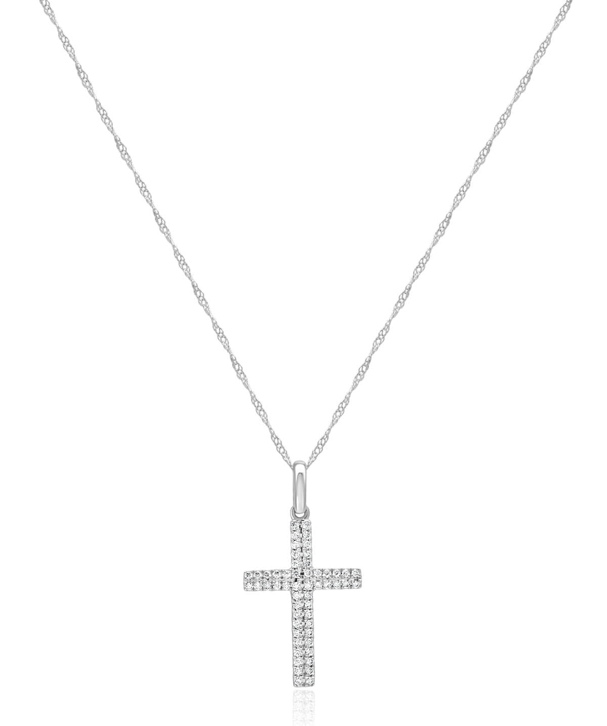 14K White Gold Double Diamond Pave Cross Pendant