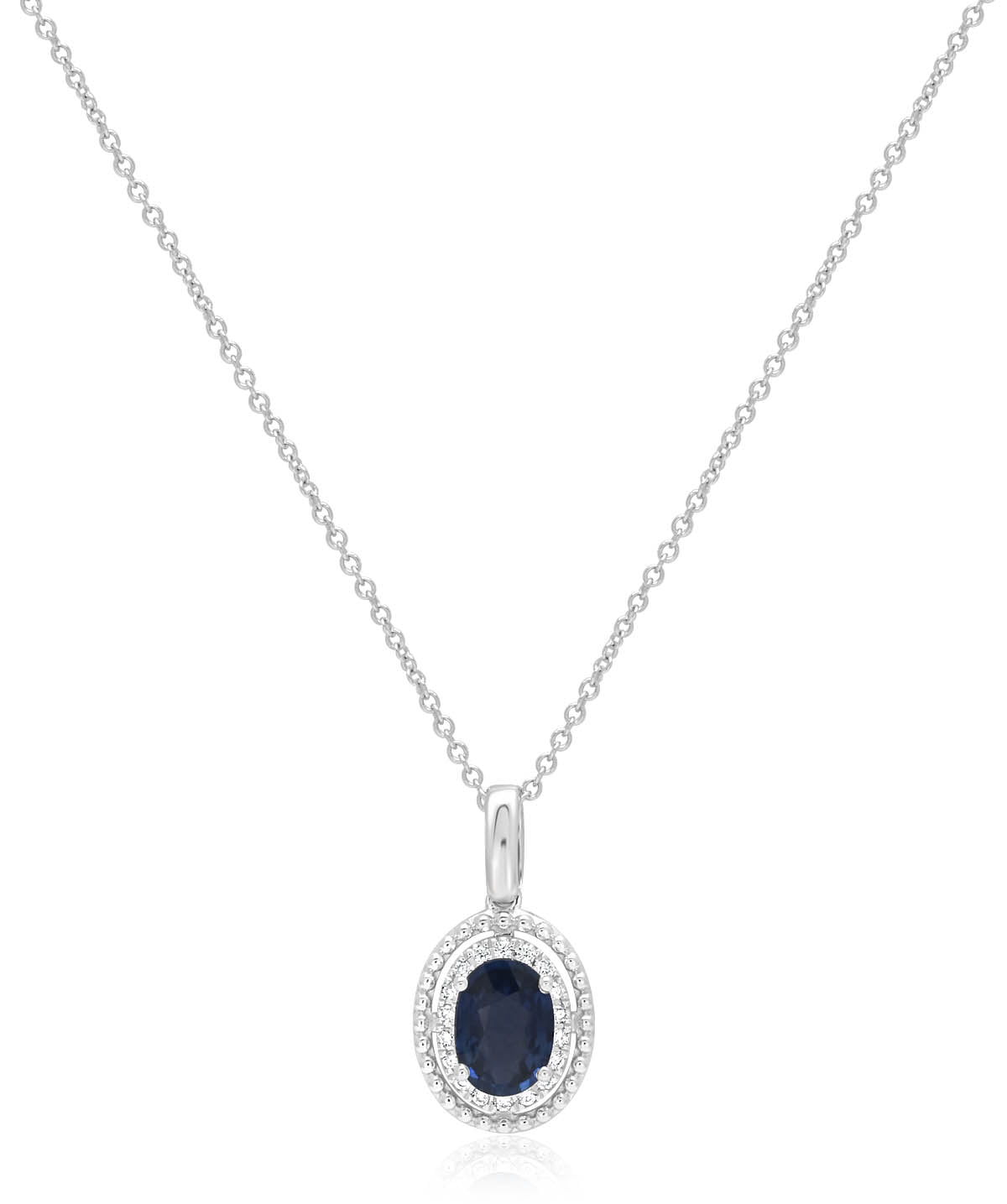 14K White Gold Round Blue Topaz and Diamond Pendant Necklace