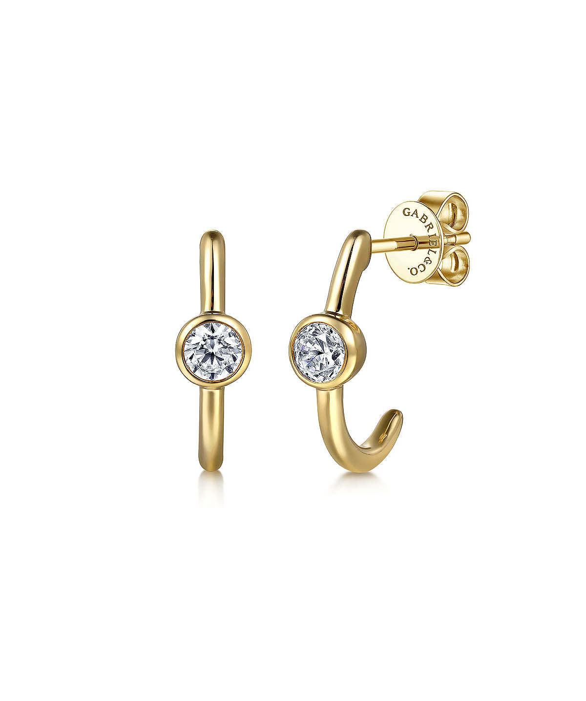 14K Yellow Gold White Sapphire J Hoop Earrings