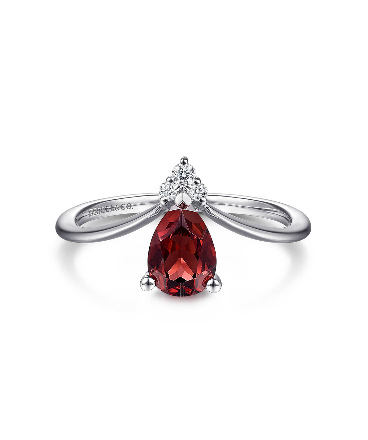 14K White Gold Garnet Diamond Chevron Ring