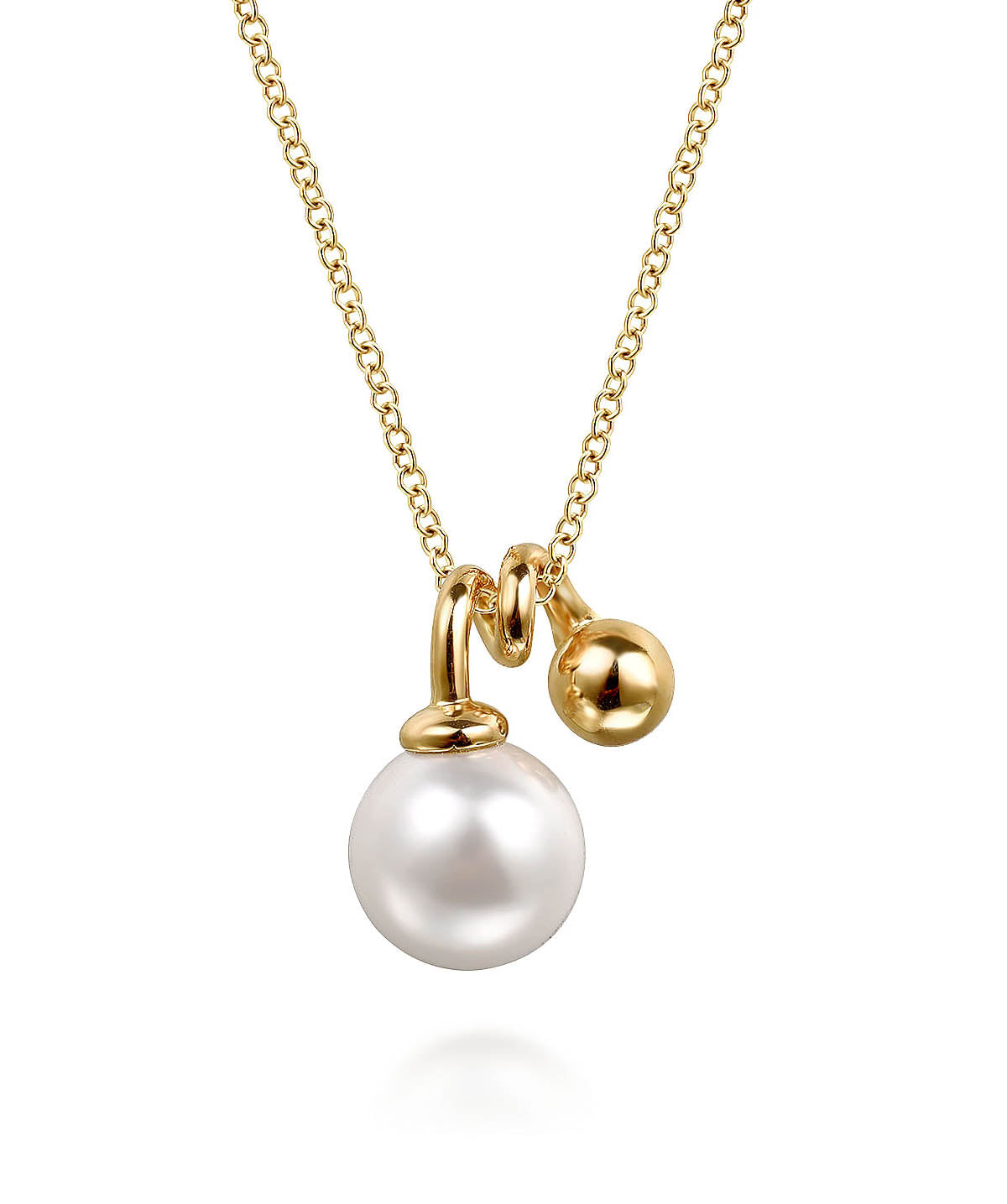 14K Yellow Gold Bujukan Bead and Pearl Pendant Necklace