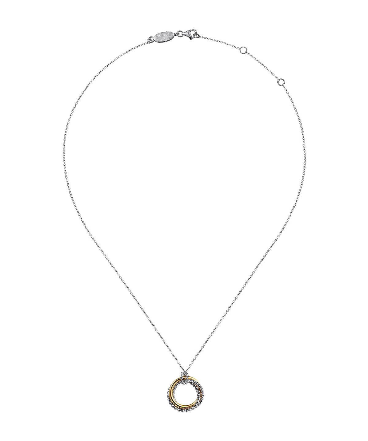 925 Sterling Silver and 14K Yellow Gold Bujukan Twisted Rope Multi Circle Pendant Necklace