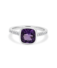 14K White Gold Bezel Set 2.00ct Amethyst and Diamond Accented Ring
