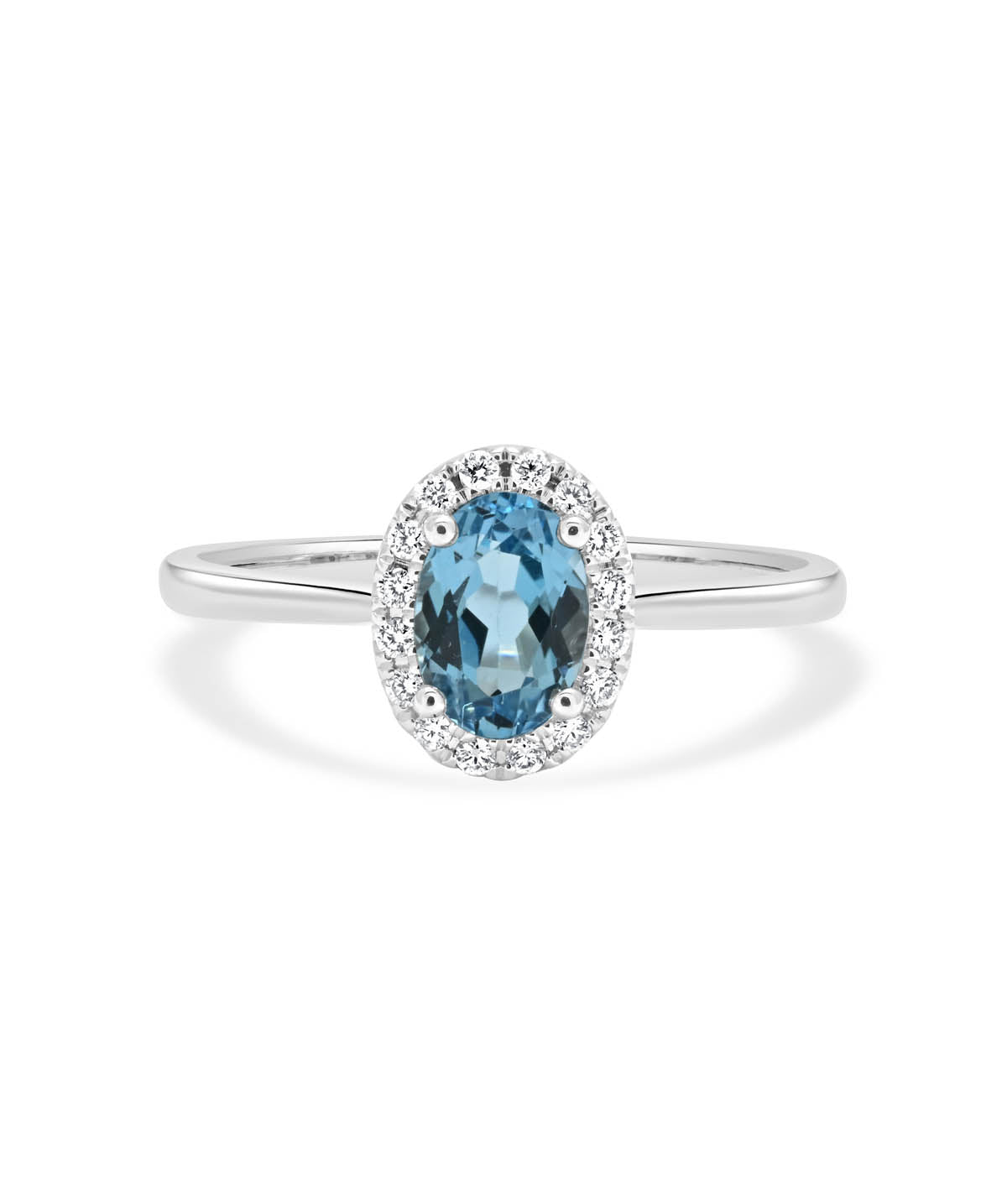 14K White Gold Blue Topaz and Diamond Halo Ring