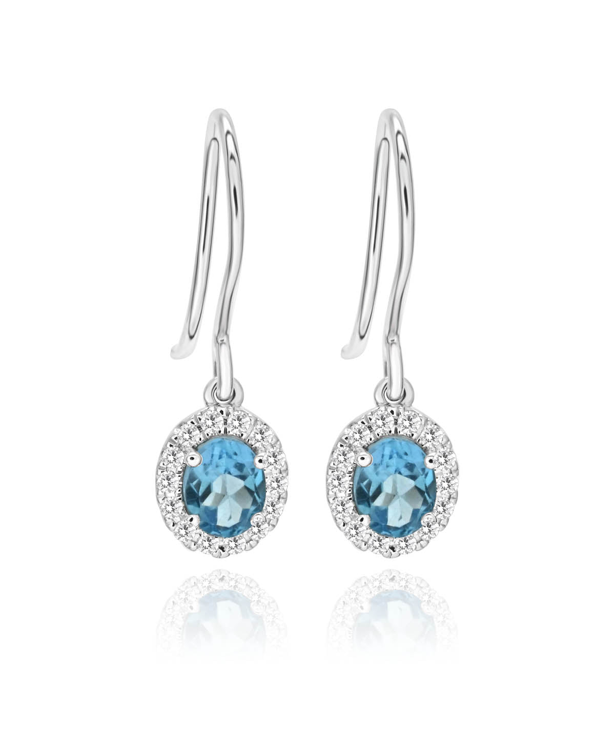 14K White Gold Blue Topaz and Diamond Halo Earrings