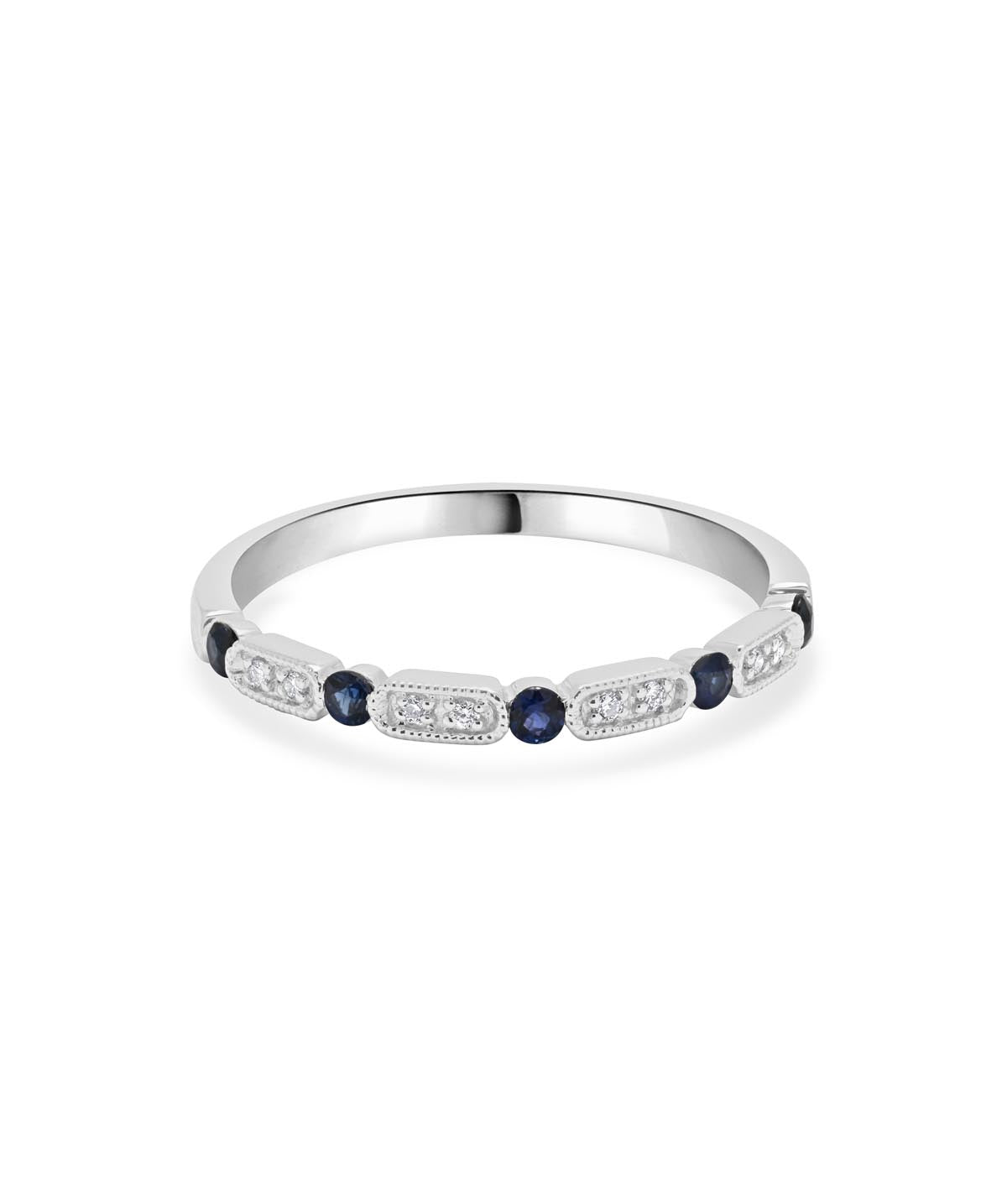 14K White Gold Sapphire and Diamond Stacking Band Ring