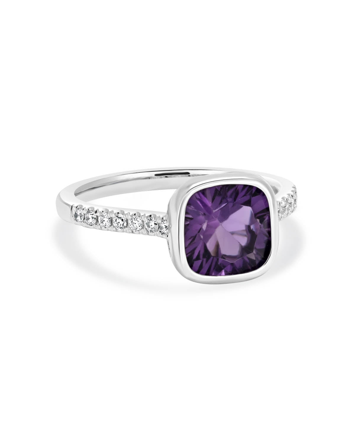 14K White Gold Bezel Set 2.00ct Amethyst and Diamond Accented Ring
